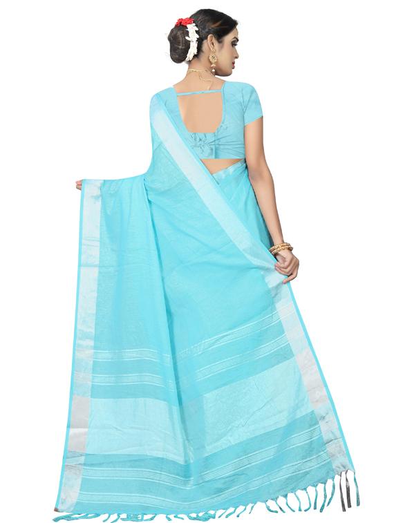solid bordered saree with blouse - 17295548 - Zoom Image - 2