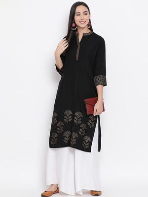 foil print straight kurta - 17295895 - Standard Image - 4