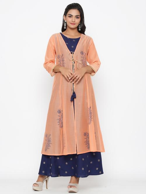 floral print layered ethnic dress - 17295955 - Standard Image - 1