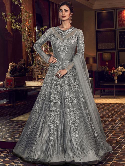 embroidered anarkali semi-stitched suit - 17296120 - Very Small Image - 1