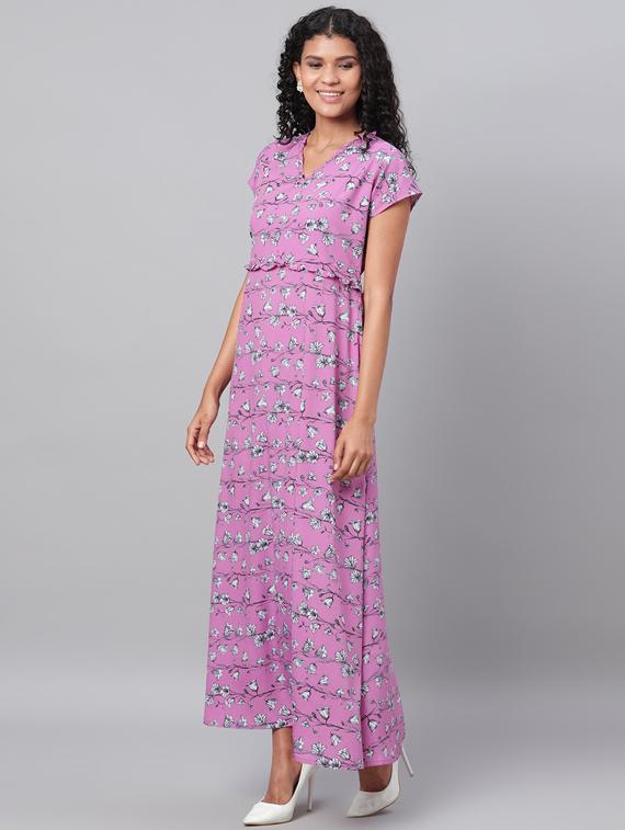 v neck floral maxi dress - 17296436 - Zoom Image - 1