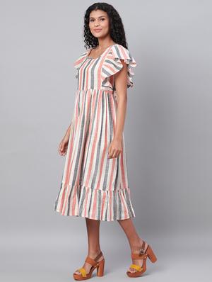 flutter sleeves striped dress - 17296438 - Standard Image - 2