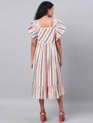 flutter sleeves striped dress - 17296438 - Standard Image - 3