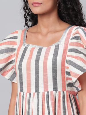 flutter sleeves striped dress - 17296438 - Standard Image - 4