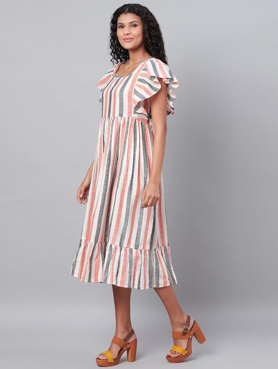 flutter sleeves striped dress - 17296438 - Zoom Image - 2