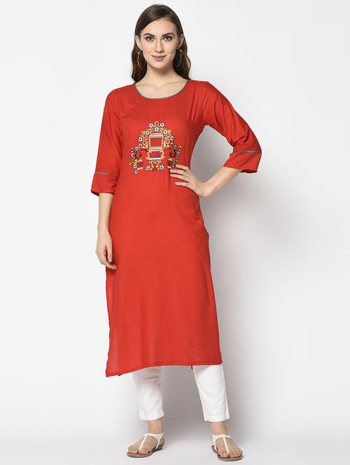 embroidered straight kurta - 17297171 - Standard Image - 1
