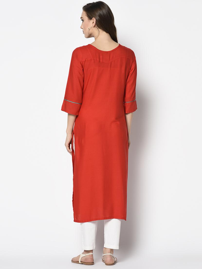 embroidered straight kurta - 17297171 - Zoom Image - 3