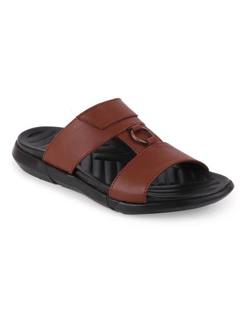 tan leather slip on slippers - 17298180 - Standard Image - 1