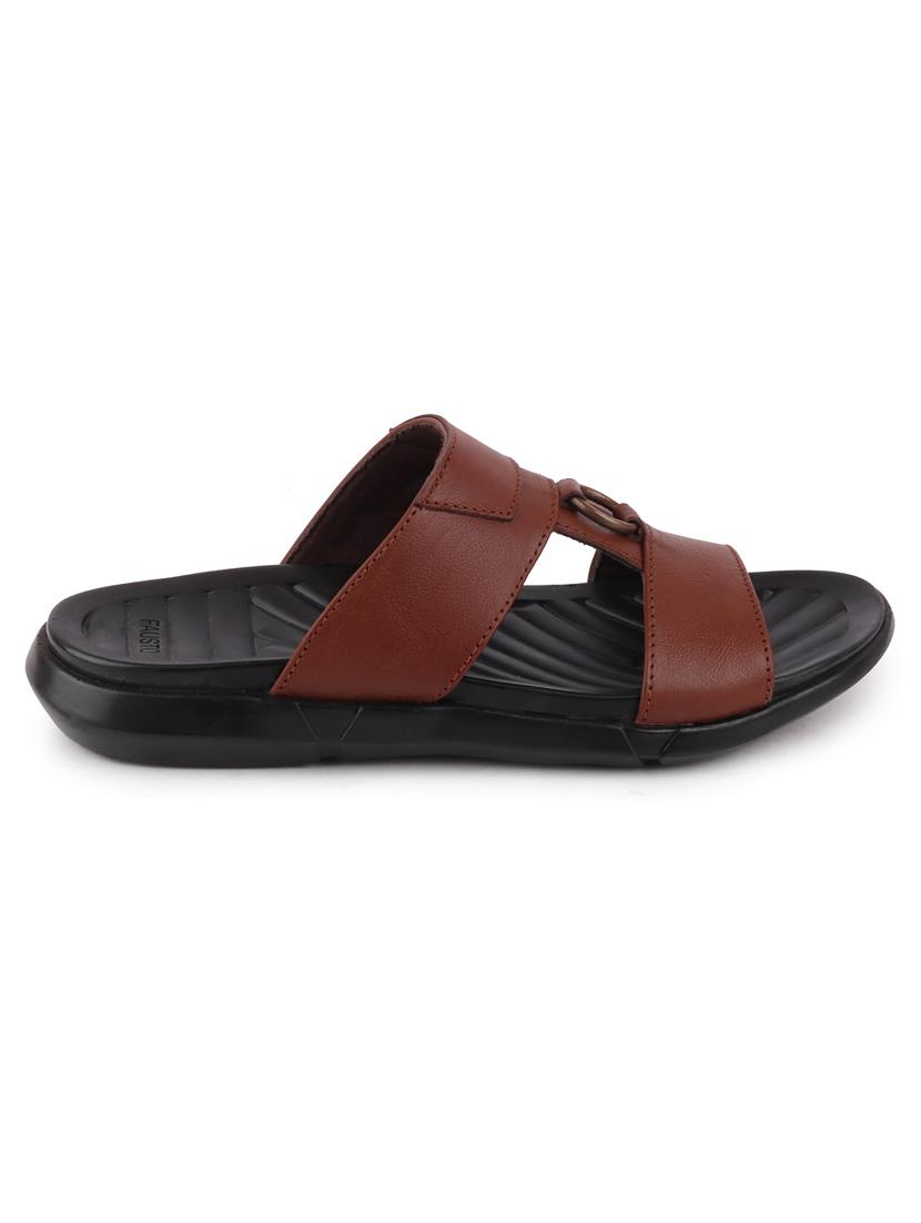 tan leather slip on slippers - 17298180 - Zoom Image - 2