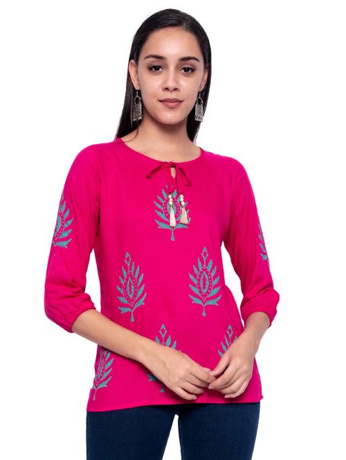 tie up neck block print top - 17298498 - Standard Image - 1