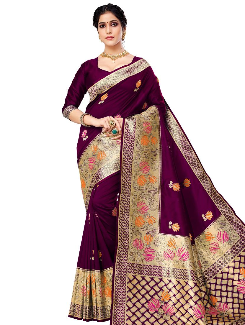 floral banarasi saree with blouse - 17298559 - Zoom Image - 1
