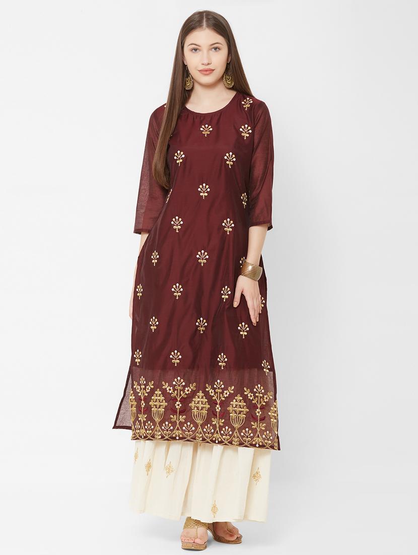 embroidered straight kurta - 17299017 - Zoom Image - 1