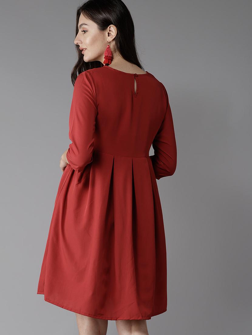 embroidered detail pleated a-line dress - 17299173 - Zoom Image - 3