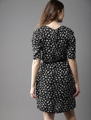 v-neck floral belted dress - 17299176 - Standard Image - 2
