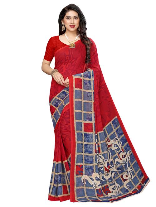 bordered plain saree with blouse - 17299218 - Very Small Image - 1
