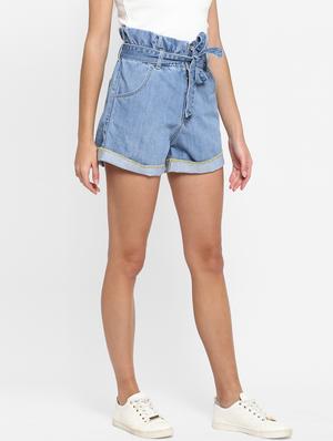 tie up waist denim shorts - 17299256 - Standard Image - 2