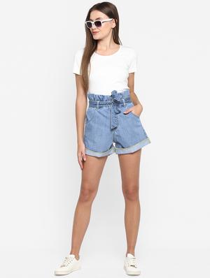 tie up waist denim shorts - 17299256 - Standard Image - 4