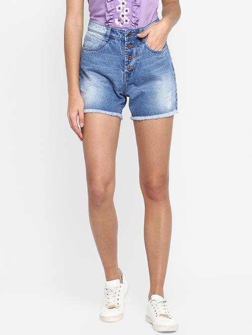 frayed hem denim shorts - 17299260 - Standard Image - 1