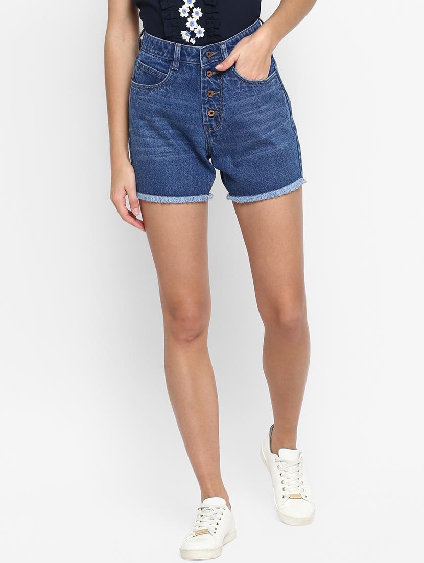 frayed hem denim shorts - 17299261 - Zoom Image - 1