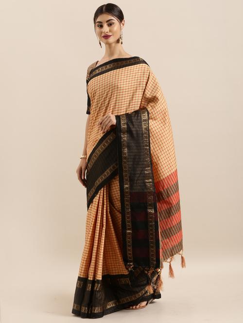 solid woven saree with blouse - 17299427 - Standard Image - 1