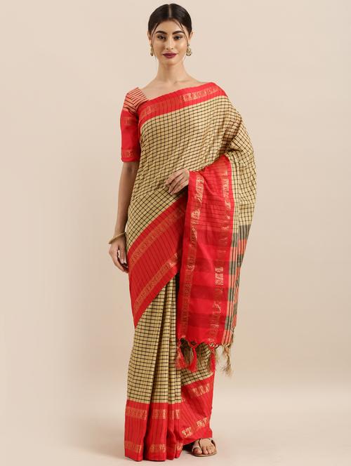 checkered woven saree with blouse - 17299429 - Standard Image - 1