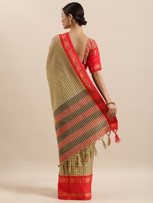 checkered woven saree with blouse - 17299429 - Standard Image - 2