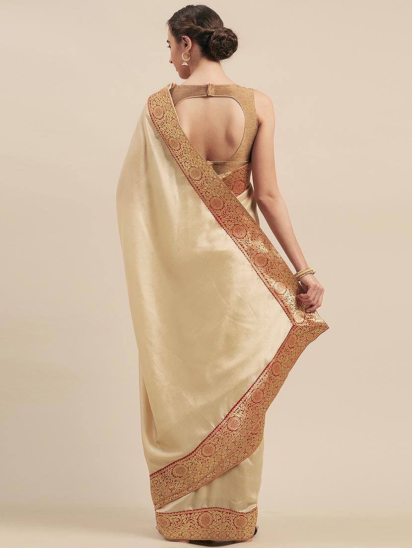 solid woven saree with blouse - 17299434 - Zoom Image - 2