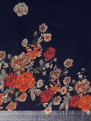 navy linen printed saree with blouse - 17299435 - Standard Image - 5