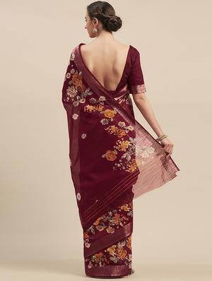 floral printed saree with blouse - 17299436 - Standard Image - 2