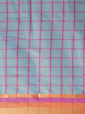 checkered printed saree with blouse - 17299440 - Standard Image - 4