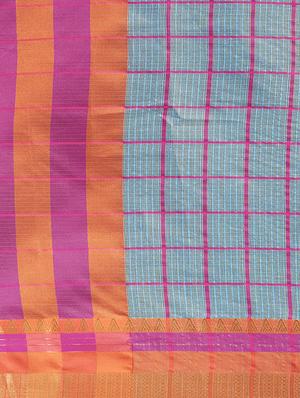 checkered printed saree with blouse - 17299440 - Standard Image - 5