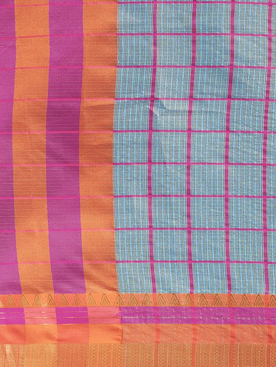 checkered printed saree with blouse - 17299440 - Zoom Image - 5