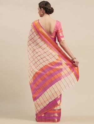 checkered printed saree with blouse - 17299441 - Standard Image - 2