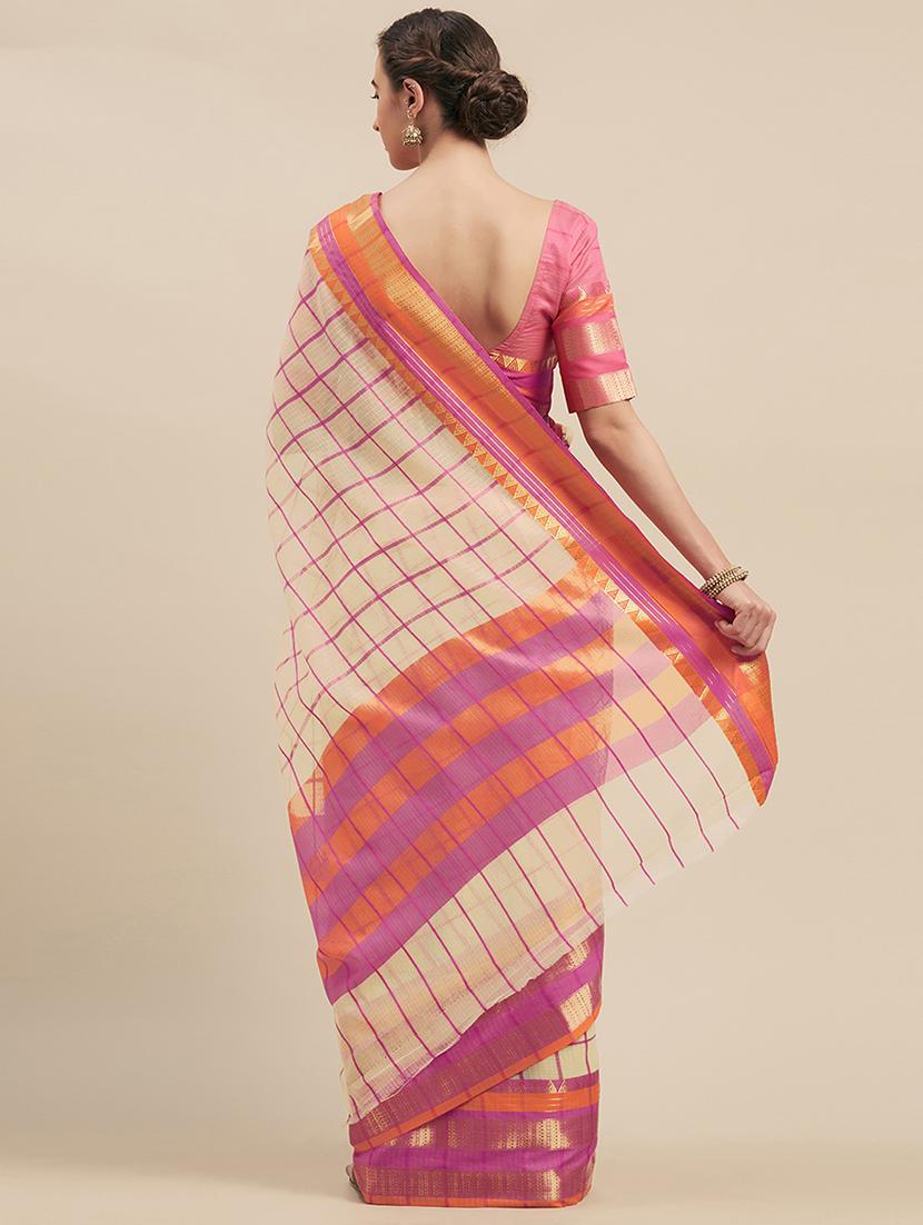 checkered printed saree with blouse - 17299441 - Zoom Image - 2