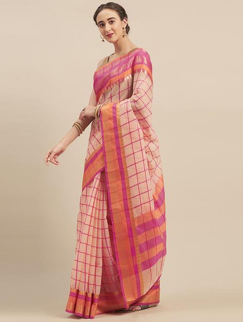 checkered printed saree with blouse - 17299443 - Standard Image - 1