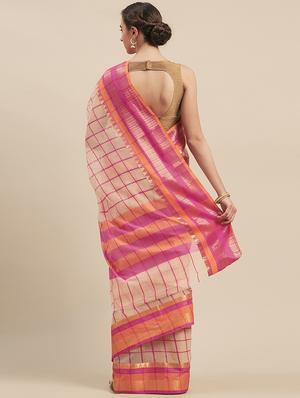 checkered printed saree with blouse - 17299443 - Standard Image - 2