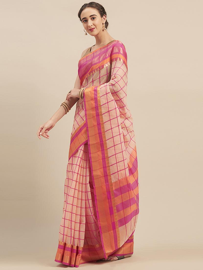 checkered printed saree with blouse - 17299443 - Zoom Image - 1