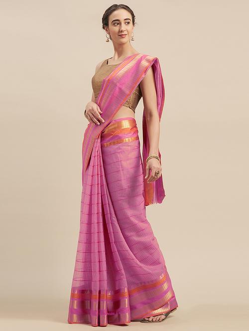 checkered printed saree with blouse - 17299444 - Standard Image - 1