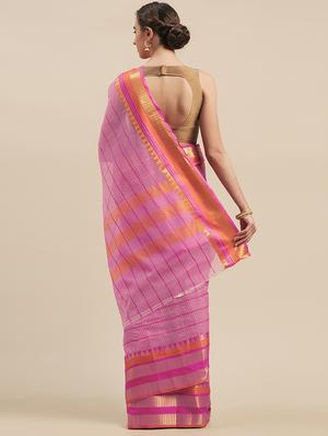 checkered printed saree with blouse - 17299444 - Standard Image - 2