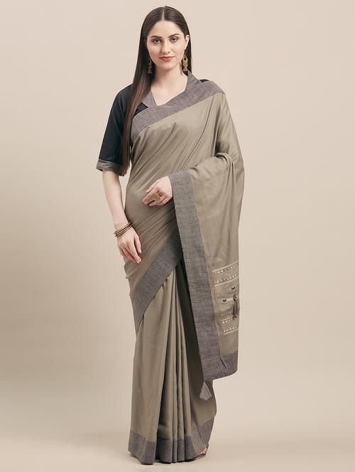 solid bordered saree with blouse - 17299445 - Standard Image - 1