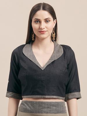 solid bordered saree with blouse - 17299445 - Standard Image - 3