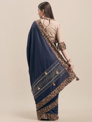 solid bordered saree with blouse - 17299449 - Standard Image - 2