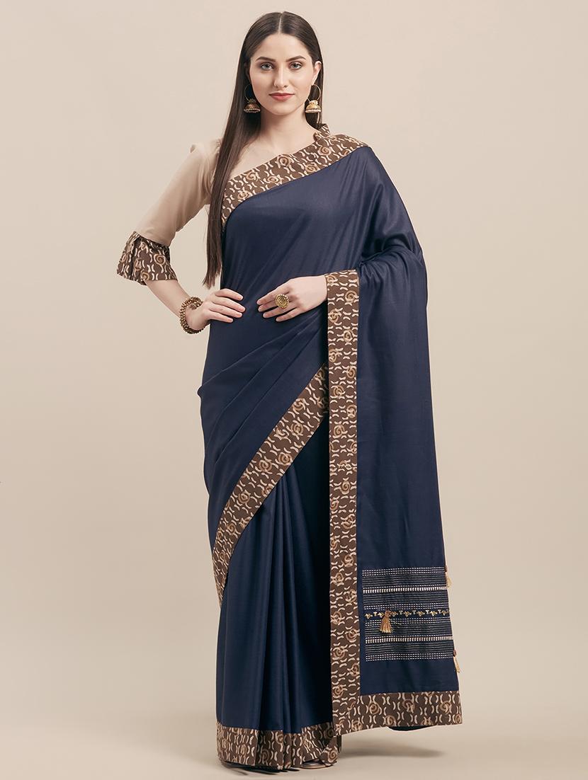 solid bordered saree with blouse - 17299449 - Zoom Image - 1