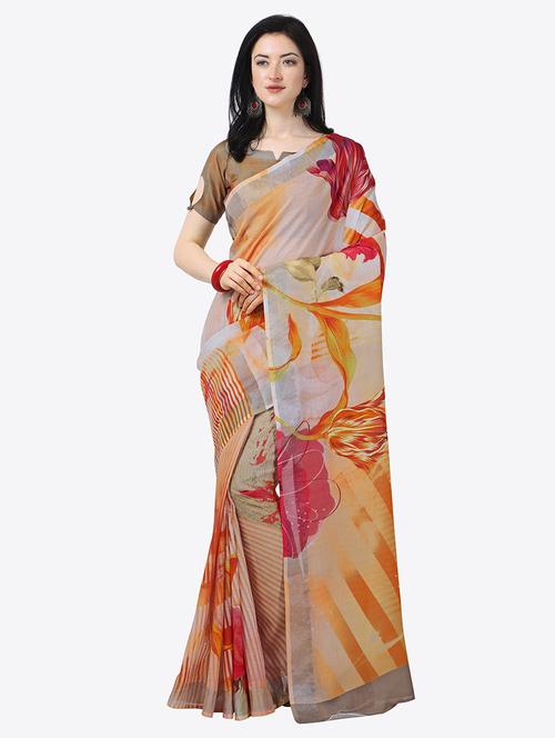 floral printed saree with blouse - 17299456 - Standard Image - 1
