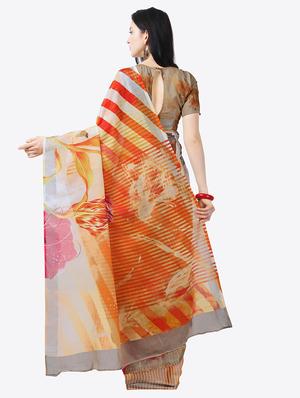 floral printed saree with blouse - 17299456 - Standard Image - 2