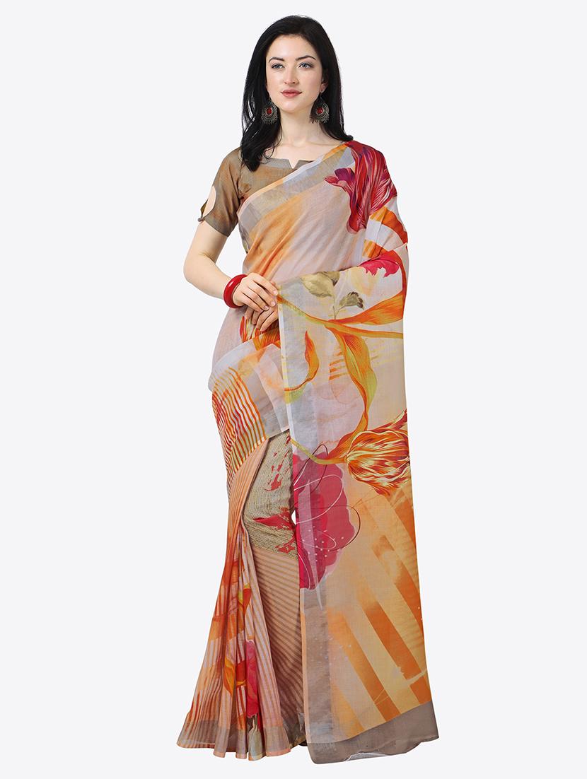 floral printed saree with blouse - 17299456 - Zoom Image - 1