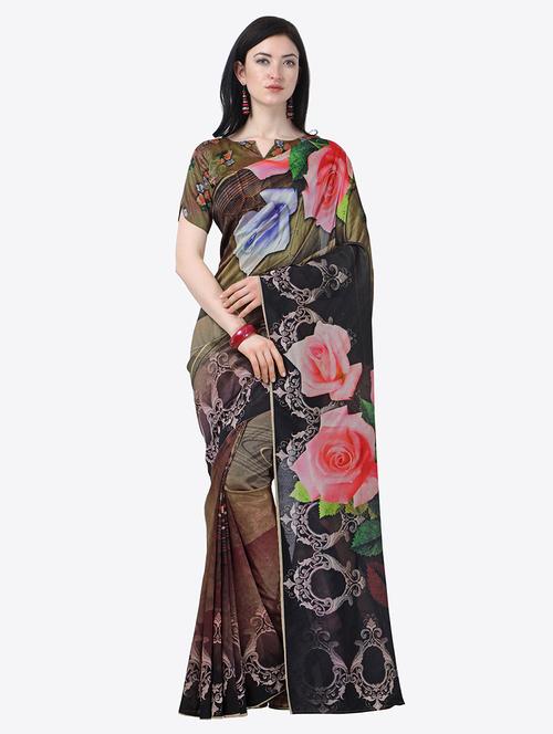 floral printed saree with blouse - 17299461 - Standard Image - 1