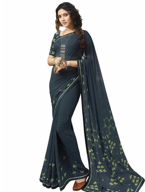 geometric printed saree with blouse - 17299651 - Standard Image - 1