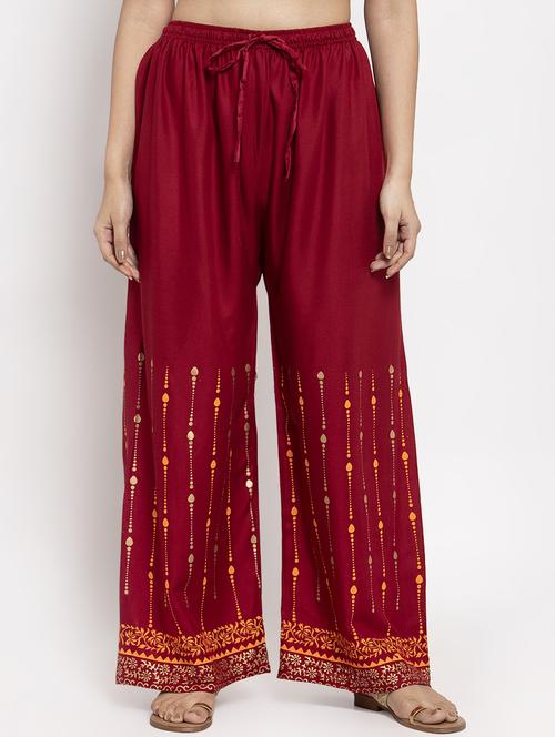 red rayon flared palazzo - 17299662 - Standard Image - 1