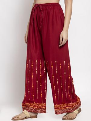 red rayon flared palazzo - 17299662 - Standard Image - 2